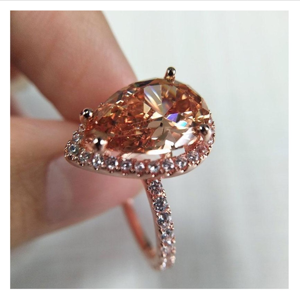 18K Rose Gold Filled Halo Morganite Ring - Picture 4 of 9